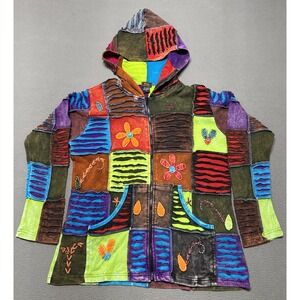 Vintage Rising International Jacket Womens‎ Sz 1X Patchwork Full Zip Hoodie Boho